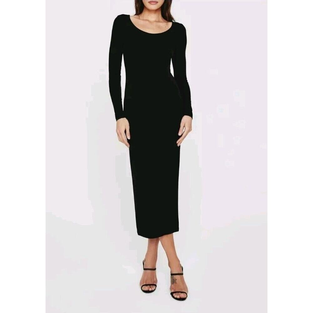 Adriano Goldschmied Angela Dress Medium Long Maxi Midi Black Ribbed Lyocell